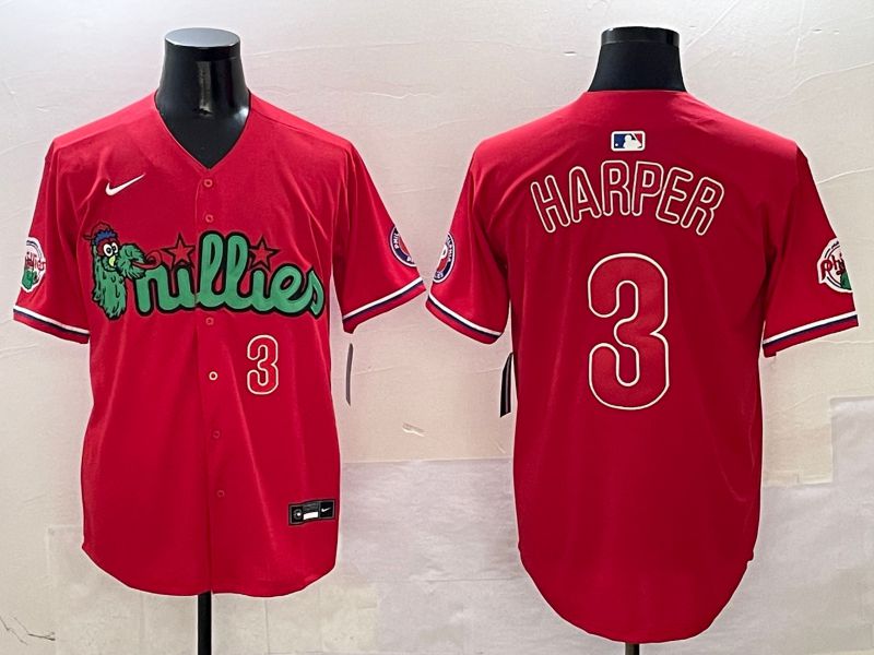 Men Philadelphia Phillies #3 Harper Red three generations Joint Name 2025 Nike MLB Jersey style 5->philadelphia phillies->MLB Jersey